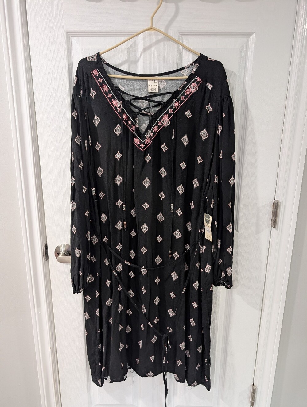 Boho Lace-Up Black Dress - Size 3x / 24/26